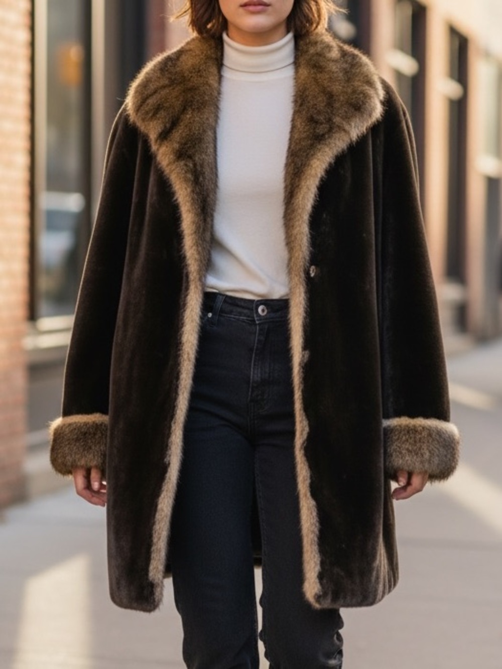 London Fog Betsy Dark Brown Long Warm Cozy Teddy Faux Fur Coat Sz M